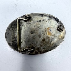 Vintage Mexico Alpaca Silver Horse Belt Buckle Abalone Shell Mosaic Inlay 3.25&Prime;