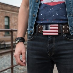 Men Women Belt Buckle Metal Silver United State America USA Flag Red White Blue