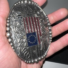 We The People Stainless Steel Heavy Duty USA Red Blue US Flag Belt Buckle