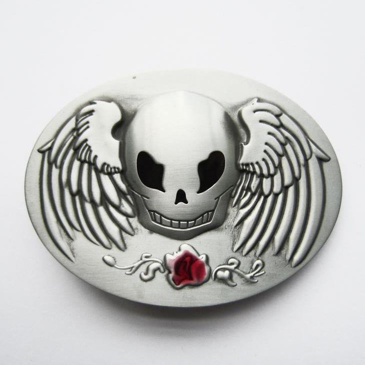 Rose Angel Wings Skull Metal Enamel Belt Buckle
