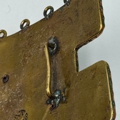 Vintage Maya Mexico Brutalist Mixed Metal Belt Buckle Clay Mask Enamel Folk Art