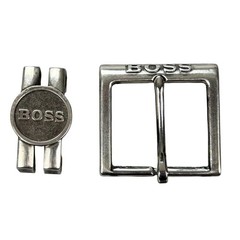 Hugo Boss Belt Buckle Silver Metal w/ Embossed Boss on Both Pcs 1.5&Prime; belt Width