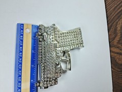 Silver Metal Belt Buckle Western Cowboys Rhinestone Bling Pistol Style