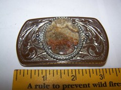 Vintage Belt Buckle Natural Polished Stone Center Quality Piece!