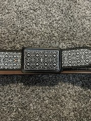 YAC Leather And Silk Black And Silver Design Belt And Buckle Pre-owned; 42