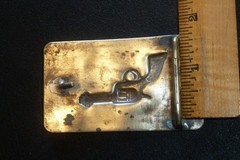 Vintage Western Brass Belt Buckle Embossed Revolver Gun Pistol Solid Bar RARE
