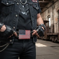 Men Women Silver Metal Western Belt Buckle United States America Flag USA July 4
