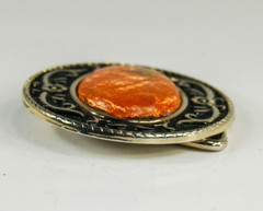 Orange Stone gold tone floral scroll round belt buckle western style