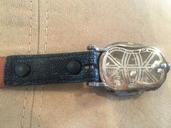RARE!!! Kieselstein Cord Silver Turtle Buckle With Black Lizard Belt Size 2