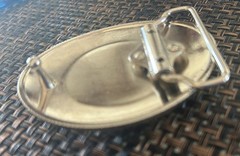 Green Stone Belt Buckle Engraved Silver Western Design Cowboy Rodeo Vintage