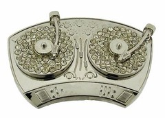 Turntables DJ Belt Buckle Blinged Silver Chrome Rhinestones New Unisex Hip Hop