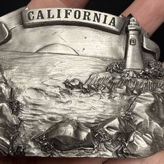Vintage CALIFORNIA Belt Buckle 1978 Lighthouse Bergamot Brass Works USA 3D NICE