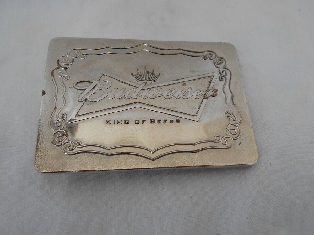 Budweiser Belt Buckle – King of Beers – Crown Logo Silver Tone