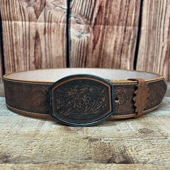 Genuine Cincelado Handtooled Leather Western Belt with Removable Buckle – Honey