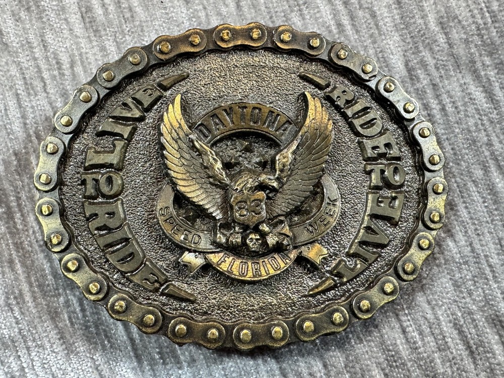 Vintage Daytona Bike Week 1983 Belt Buckle Mens Biker USA The Buckle Tree