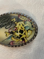 Ed Hardy Skull Belt Buckle Death Or Glory Glossy With Metal Trim