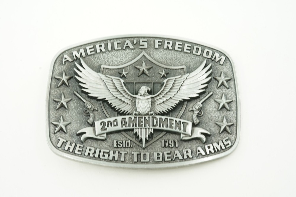American&rsquo;s Freedom 2nd Amendment Right to Bear Arms Silver Metal Belt Buckle