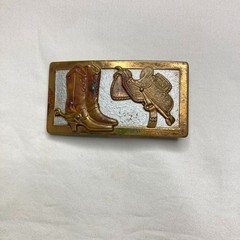 Very Rare Vintage Western Brass Saddle & Buckaroo Boots Cowboy Belt Buckle