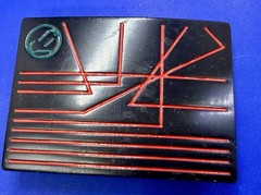 Unknown to me! Geometric Abstract Lines Red Over a Black Enamel Belt Buckle