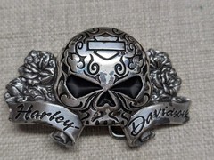 vintage Y2K belt buckle HARLEY DAVIDSON chrome metal SKULL motorcycle WESTERN