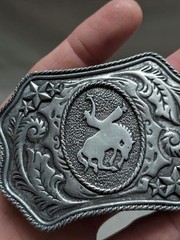 vintage 1970s belt buckle RODEO metal pewter WESTERN horse bronco COWBOY