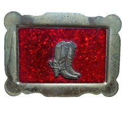Cowboy Boot Ruby Sparkle Belt Buckle Bronze Red and Gold Ranch Life Montana Wyo