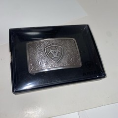 Ariat Western Mens Belt Buckle Rectangular Logo Silver Filigree