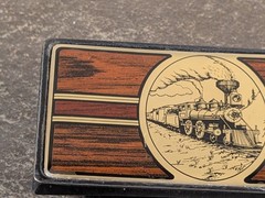 Vintage Brass 1984 – Locomotive Train Wood Grain Motif Belt Buckle