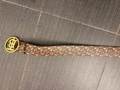 Burberry Men Tb Circle Belt Brown Leather Gold Buckle