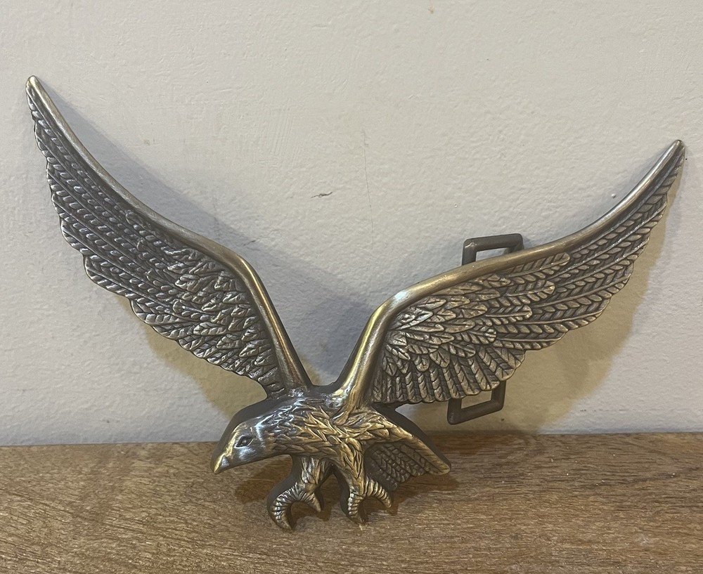 VTG Flying Eagle Belt Buckle Large 6.5” Wingspan Brass Tone Patriotic Americana