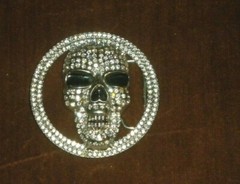 BRAND NEW SILVER BUCKLE WITH A SKULL AND CLEAR STONES SIZE 3.25 X 3.25 IN