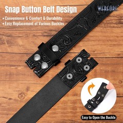 WERFORU Western Leather Belt Strap for Men Women Fit Size 33&Prime;-37&Prime;, A-black