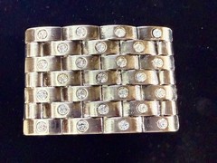 Block Brick Wall Pattern, Clear Rhinestone Accented Bling Jeweled Belt Buckle