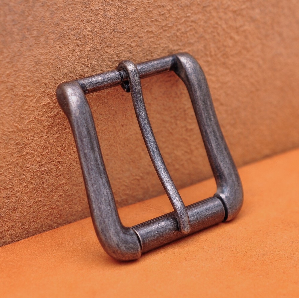 40mm Vintage Silver Two-Tone Heavy Square Roller Single Prong Pin Belt Buckle