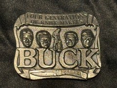 Buck Knives Vtg 70s Belt Buckle Four Generations of Knife Makers Smoky MT. Knife