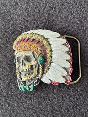 1991 Native American Indian Chief Skull The Great American Buckle Co. USA #1956