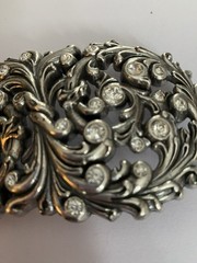 Metal Belt Buckle By Justin Boots Silver Color With Rhinestones 2.25×4