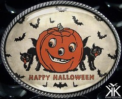 Jack-O-Lantern Belt Buckle – Vintage Halloween Art Handmade Oval Buckle – 808