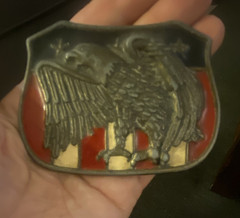 Men&rsquo;s Western Rectangular Belt Buckle Patriotic Eagle Red Black Gold Metal