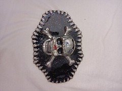 Large Skull And Bones Belt Buckle Silver Chrome Black