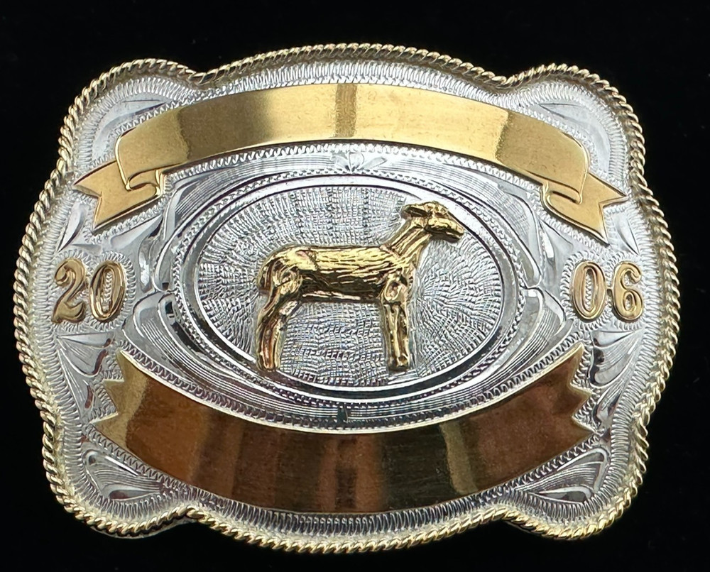 Western Belt Buckle, Justin Silver Trophy Buckle , Rectangular, Lamb Motif 2006