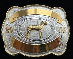 Western Belt Buckle, Justin Silver Trophy Buckle , Rectangular, Lamb Motif 2006
