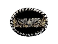 EAGLE Belt BUCKLE w/ SILVER Edge LACING Handmade Sm. BLACK LEATHER Western/Biker