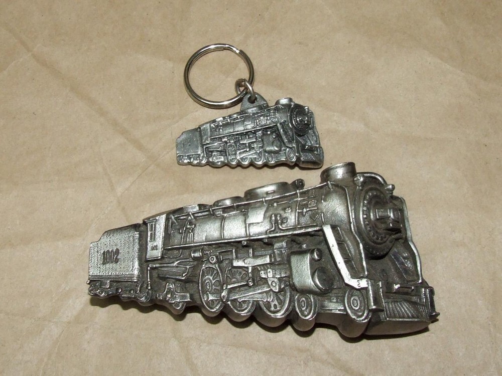 VTG 1978 Bergamot Brass Works Locomotive Train Belt Buckle Matching &rsquo;87 Keychain