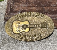 Vtg 1978 Country Music Solid Brass Guitar Belt Buckle Taiwan Western Nashville