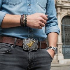 Men Fashion Belt Buckle Dark Silver Metal Cowboy Western 3D Rodeo Bull Riding