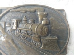 Vintage BTS Solid Brass Steam Engine Locomotive Belt Buckle Train 3.5&Prime; Long