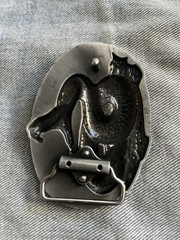 Rattle Snake Belt Buckle Silver Trim With Black Background Western Cowboy Style