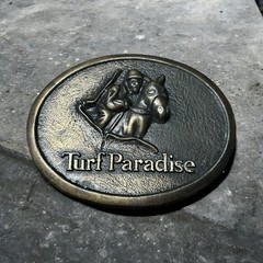 Vintage Turf Paradise Belt Buckle Horse Jockey Racing Equestrian Metal Western