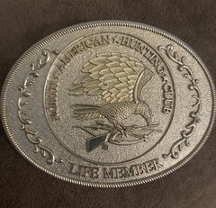 OBO Vintage North American Hunting Club Belt Buckle Eagle Rifle Bow And Arrow